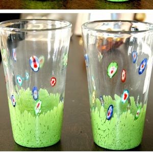 MILLEFIORI HAND BLOWN ART GLASS TUMBLER, CHARTREUSE! 2 Available ~ Sold Each